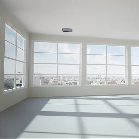habitacion blanca con ventanales